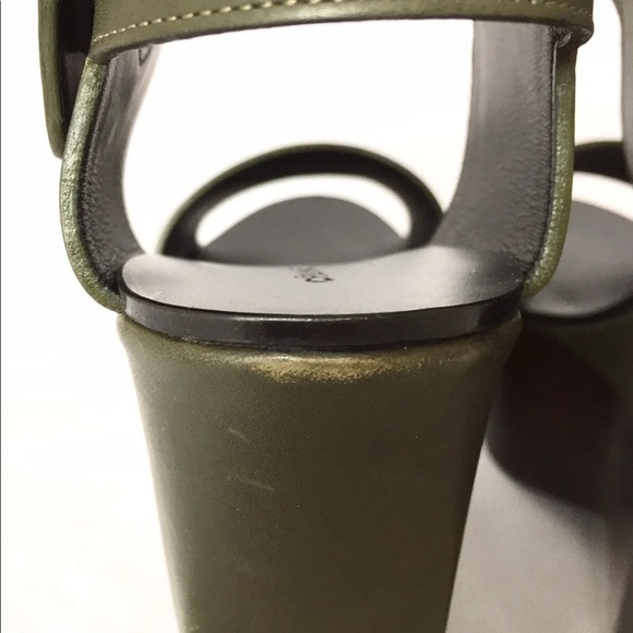 COPY - Celine Two Tone Leather Platform Ankle Strap Wedge Sandals Olive Green 39 - Picture 6 of 12